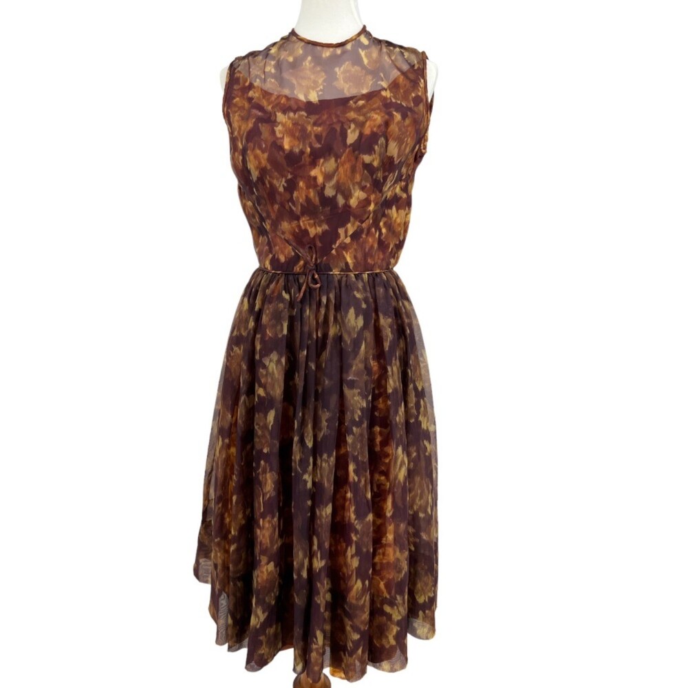 1950s dress womens sz 15 fit flare Johnnye JR vintage shear overlay